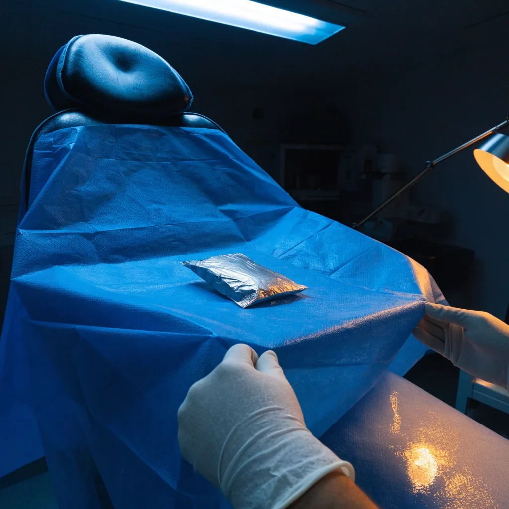 Folded surgical drape with an instrument resting across it