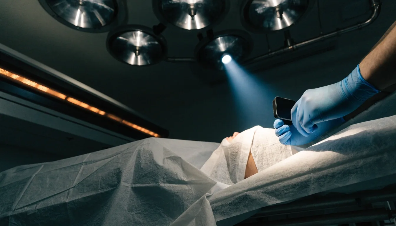 Folded sterile drape with an instrument silhouette on an ophthalmic table